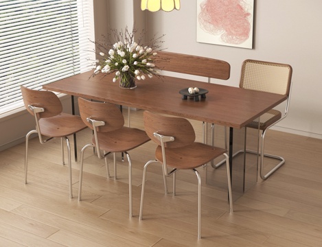  中古餐桌椅 中古风吊灯3d模型 