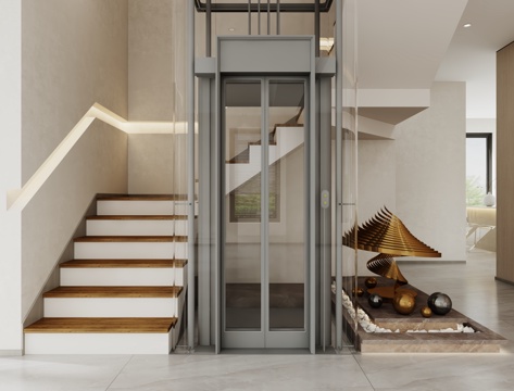  现代观光玻璃电梯厅3d模型 