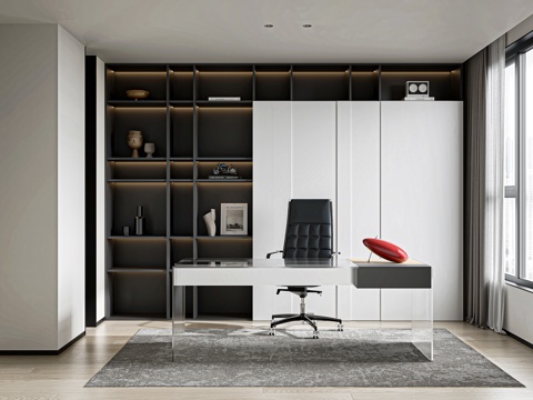  现代风格书房3d模型 