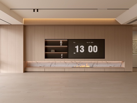  现代客厅 奶油客厅 电视背景墙 客厅背景 奶油风背景墙su模型 