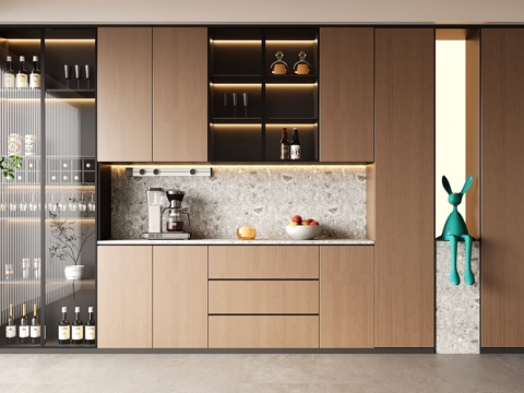 意式现代酒柜 定制满墙酒柜su模型