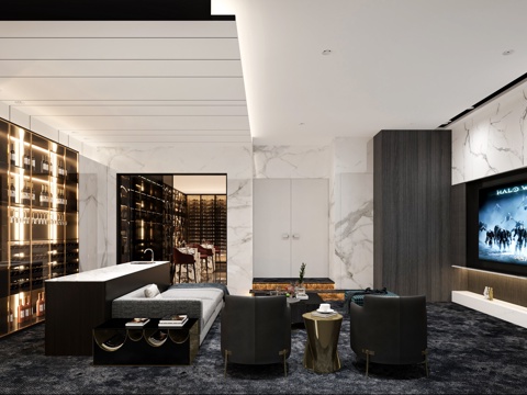  现代影音室观影室家庭影院家庭娱乐酒窖酒柜地下室3d模型 