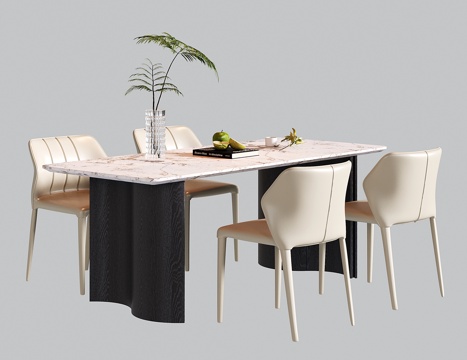  现代餐桌椅 大理石餐桌 餐椅3d模型 