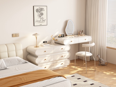  现代奶油风梳妆台卧室3d模型 