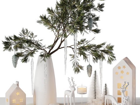  现代奶油风圣诞饰品摆件组合3d模型 