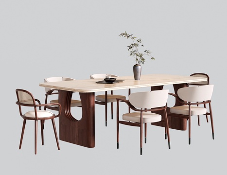 宋氏餐桌椅  新中式长方形餐桌 餐椅su模型