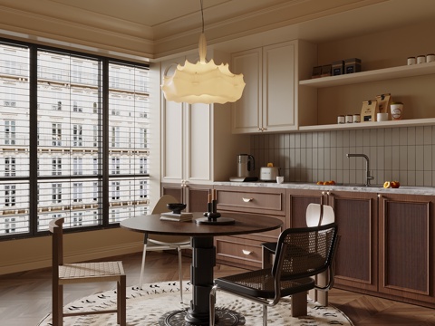  中古风餐厅 餐桌椅 橱柜3d模型 