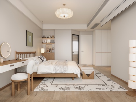  奶油中古风卧室3d模型 