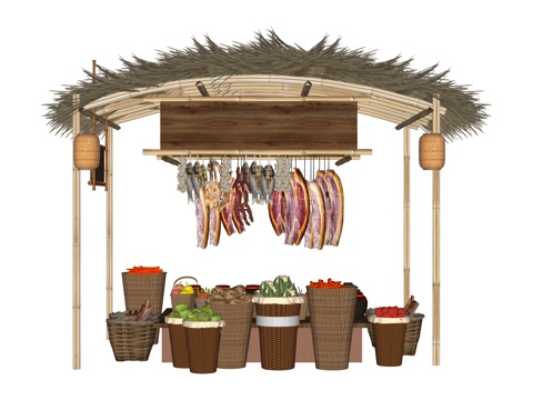 市集摊位su模型