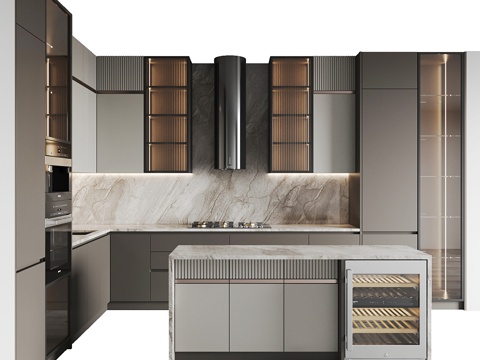  现代轻奢橱柜 岛台3d模型 