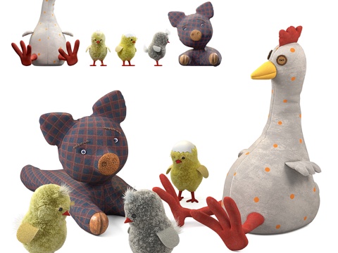  鸡鸭鹅猪毛绒玩具3d模型 