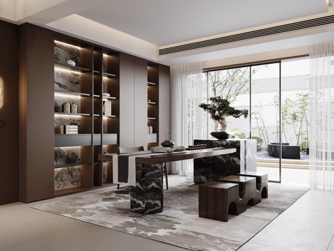  新中式茶室su模型 