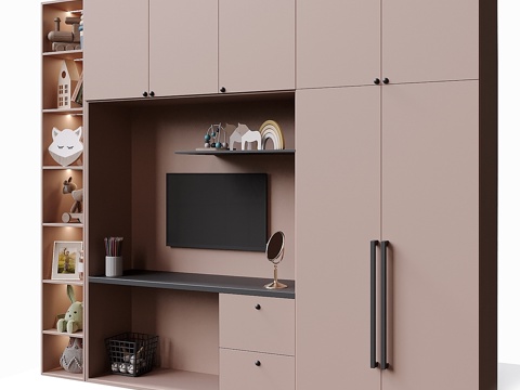  现代奶油风儿童书柜 儿童衣柜3d模型 