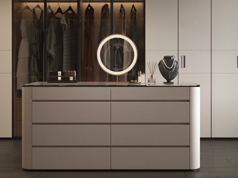  现代皮革珠宝岛台 衣帽间岛台首饰台 轻奢皮革中岛台 意式中岛3d模型 