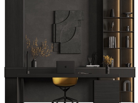  现代意式书柜 书桌椅 办公桌椅3d模型 