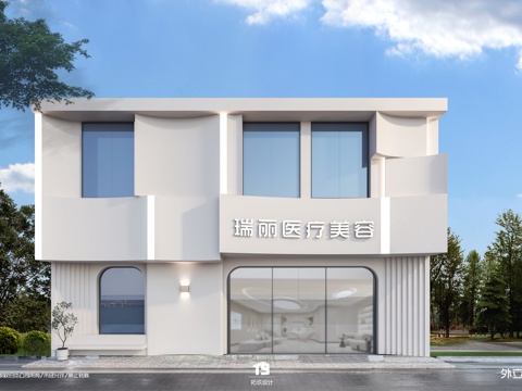  奶油风外立面门头设计3d模型 