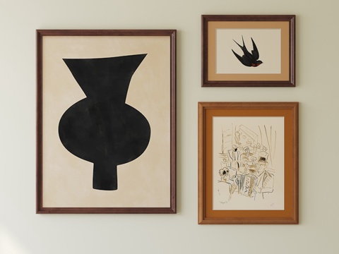 侘寂中古挂画组合su模型