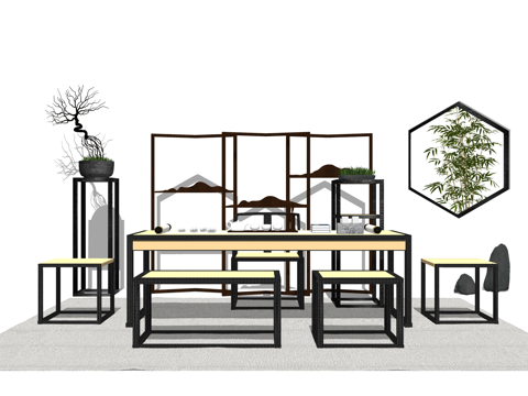 小品 茶几 茶台 茶桌 茶具 器具 茶桌椅su模型