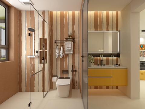  包豪斯卫生间 多巴胺卫生间 孟菲斯卫生间 干湿分离卫生间3d模型 