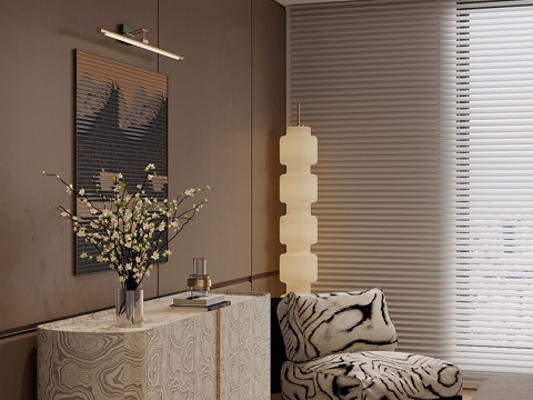  现代边柜 玄关柜 休闲椅 落地灯su模型su模型 