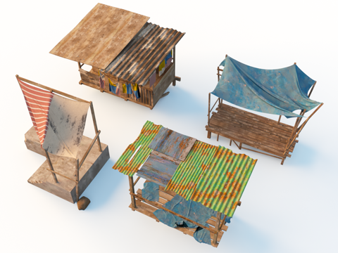  破旧楼房 城市建筑 农村楼房 城乡结合部 临时用房 贫民窟3d模型 