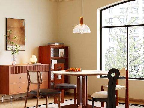  中古复古餐厅 餐桌椅 餐边柜3d模型 