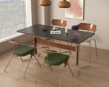  中古餐桌椅 中古风吊灯 中古包豪斯餐桌3d模型 