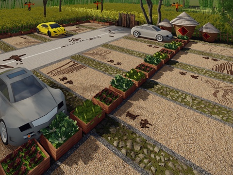 现代户外农耕田园生态停车场农田趣味创意彩色农家图标涂鸦个性田su模型