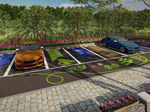 现代户外农耕田园生态停车场农田趣味创意彩色农家图标涂鸦个性田su模型