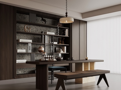  中古风书房 书柜 书桌椅3d模型 