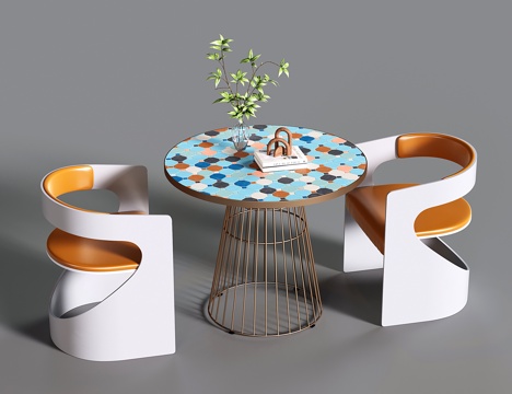 现代休闲桌椅 洽谈桌椅 咖啡厅小餐桌su模型