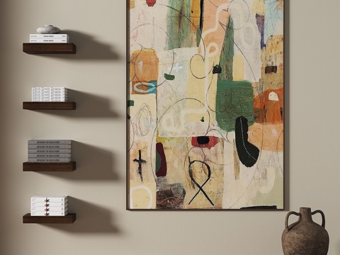  复古，中古，轻奢，侘寂，肌理，抽象，装饰画3d模型 