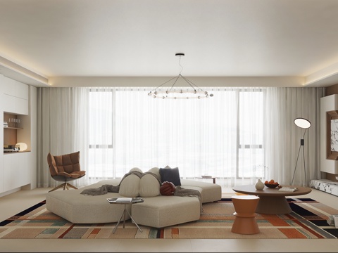  现代客厅 刹车茶几组合 电视背景墙 酒柜3d模型 