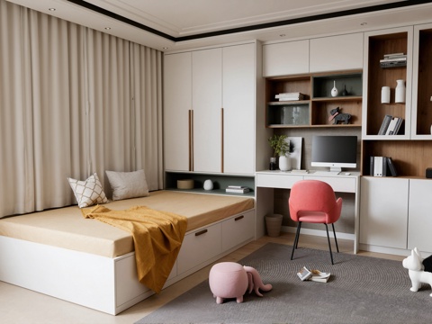 现代榻榻米卧室su模型