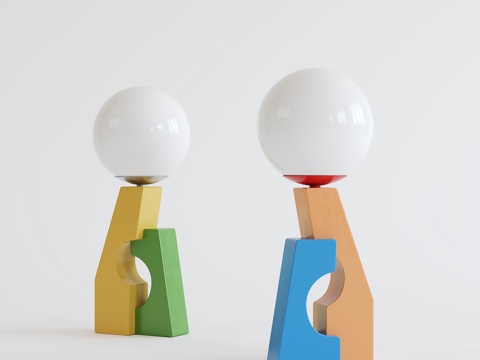  现代奶油台灯 儿童台灯su模型 