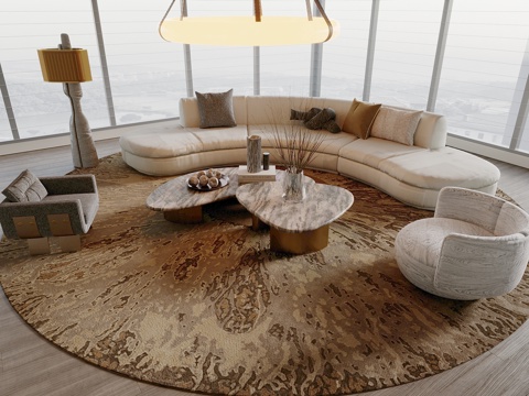 现代沙发茶几组合su模型