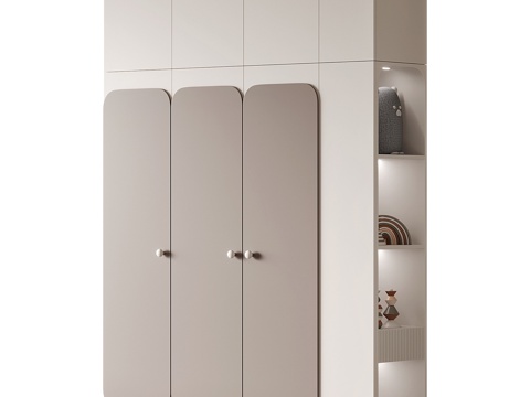  现代奶油风儿童衣柜3d模型 