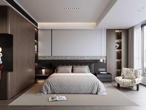 现代意式卧室su模型