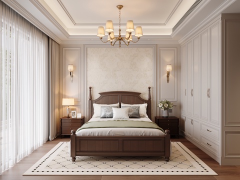美式卧室su模型