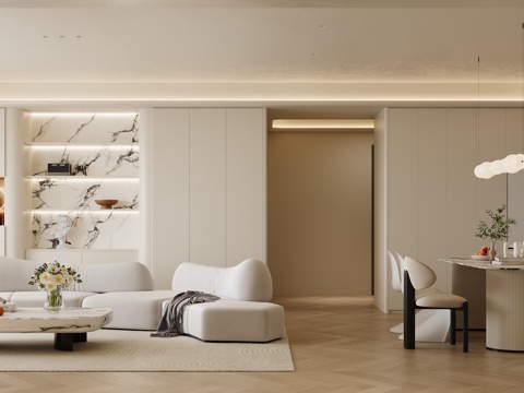 奶油风客餐厅su模型