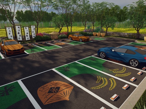 现代户外农耕田园生态停车场农田趣味创意彩色农家图标涂鸦个性田su模型