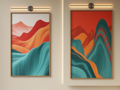 书房挂画 现代挂画 抽象画 玄关挂画 客厅挂画 极简艺术画su模型