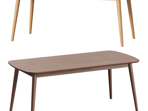  圆腿山毛榉木餐桌3d模型 