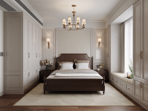美式卧室su模型