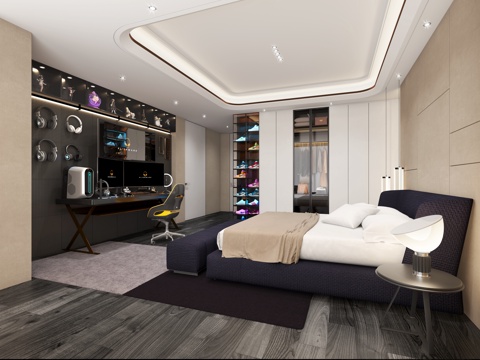  现代男孩房电竞房 游戏房电竞酒店3d模型 