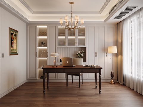  美式书房3d模型 