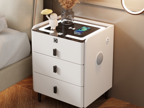  奶油风床头柜 床头柜 奶油风卧室 卧室3d模型 