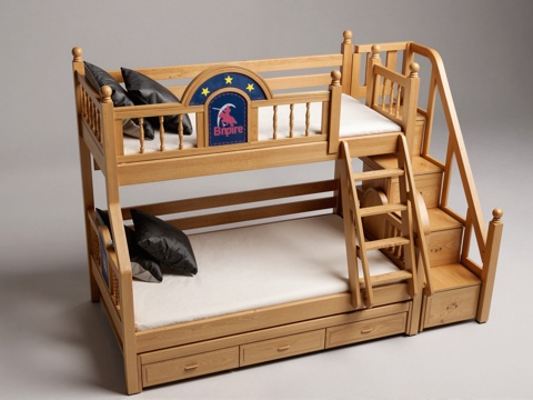 木质高低上下床su模型