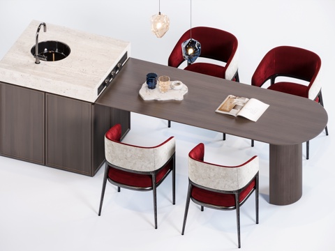  现代意式岛台餐桌3d模型 