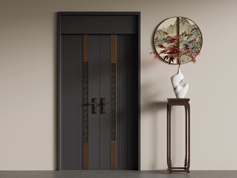  新中式防盗门3d模型 